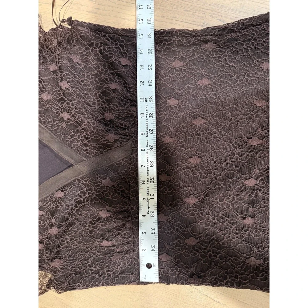 Papillon Blanc Brown Lace V-Neck Midi Dress Short Sleeve Cocktail Size L 9079 - Picture 5 of 5